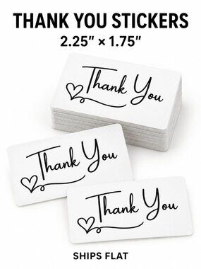 200 White Thank You Stickers Rectangle Labels for Small Business Packing